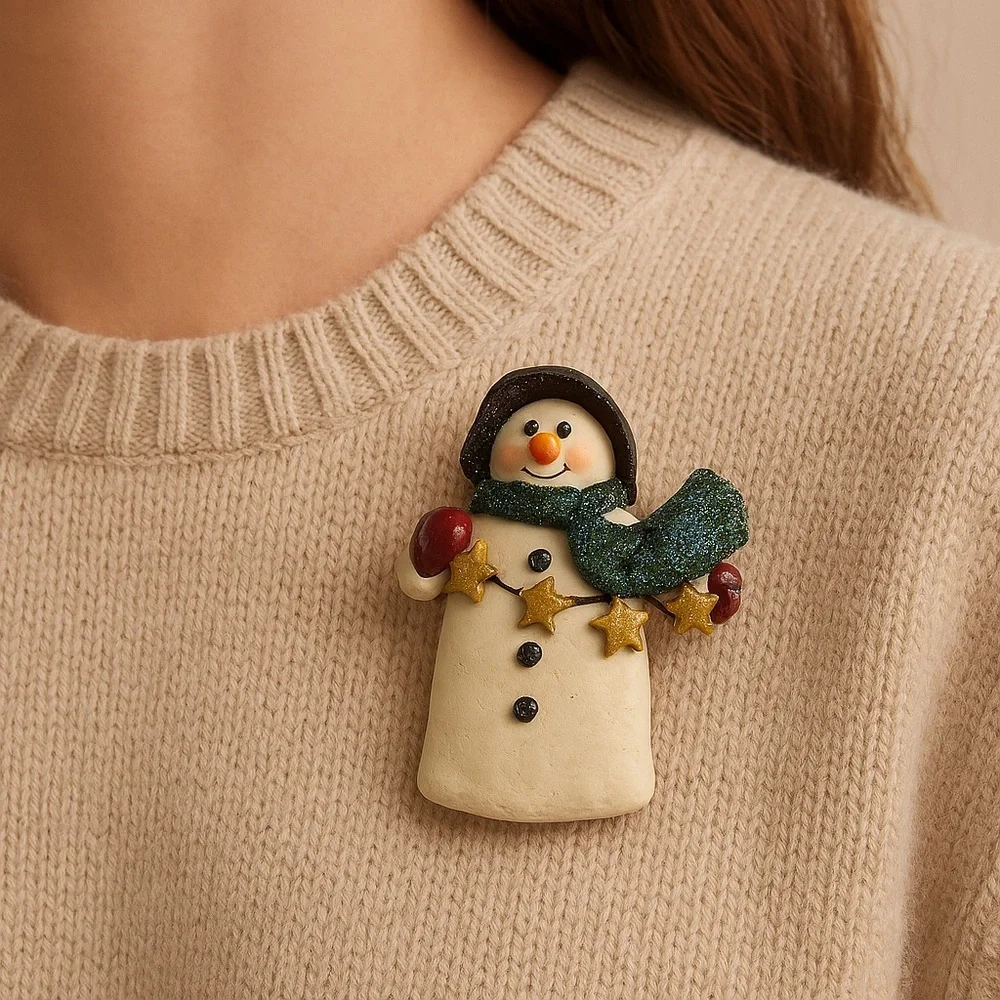 Snowman Brooch Resin Vintage 2.5” tall